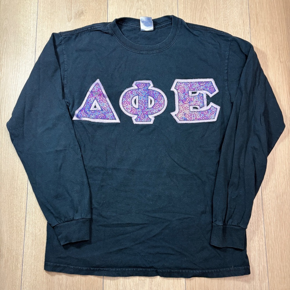 Gildan Alpha Phi Epsilon Sorority Long Sleeve T-Shirt Black Paisley Greek Letter